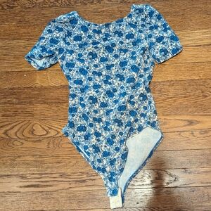 Sezane blue floral bodysuit